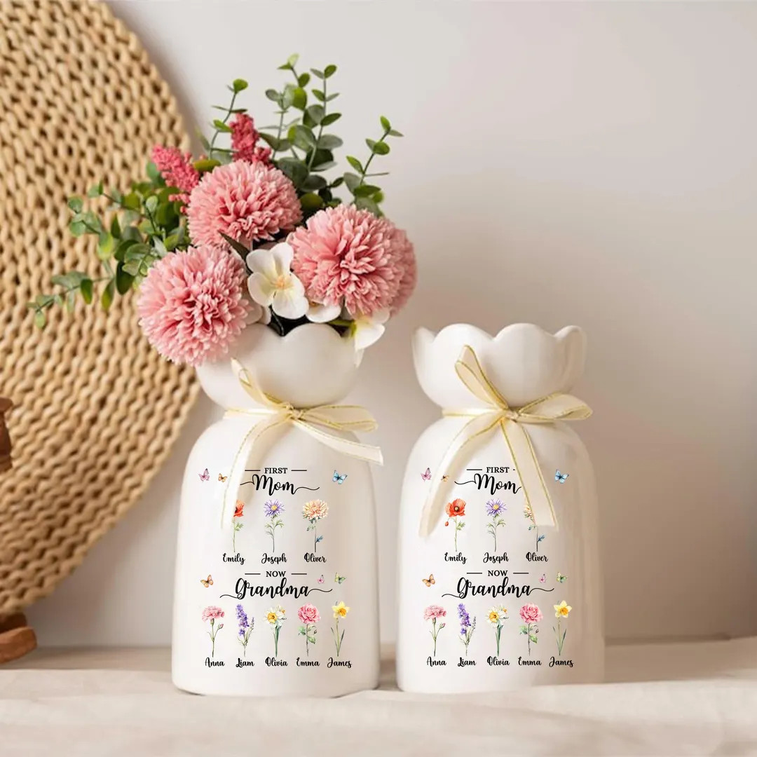 Personalized First Mom Now Grandma Gift, Custom Birth Month Flower Vase With Grandkids Name, Gran... | Etsy (US)