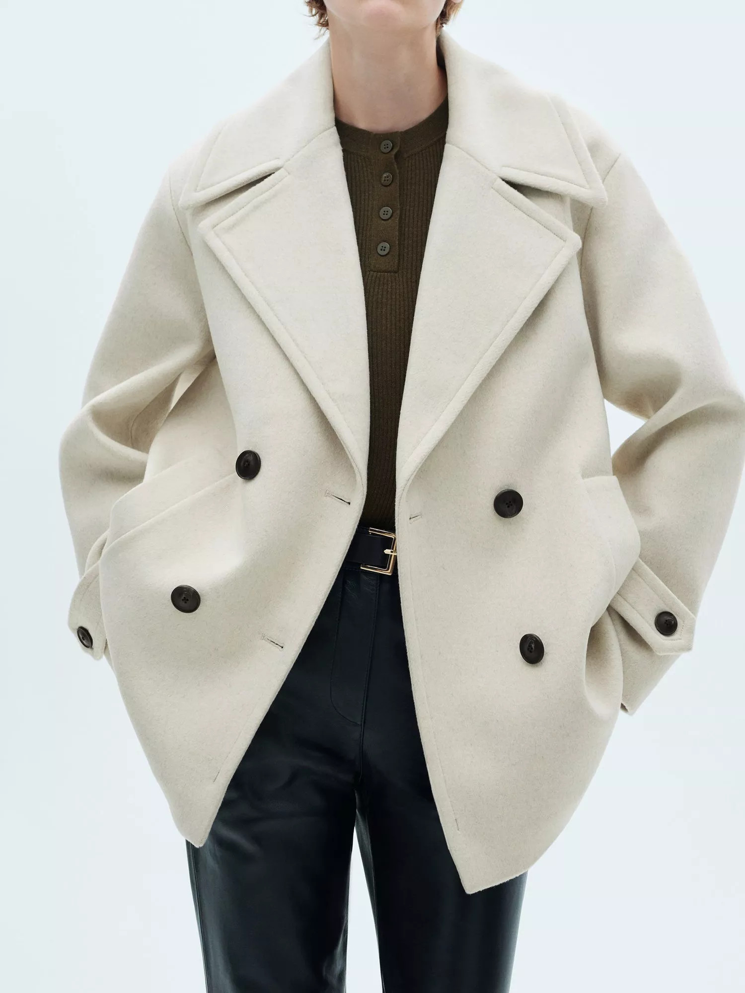 MangoGoya Wool Blend Double Breasted Coat, Light Grey | John Lewis (UK)