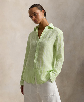 Polo Ralph Lauren Women's Classic-Fit Striped Linen Shirt - Macy's | Macy's