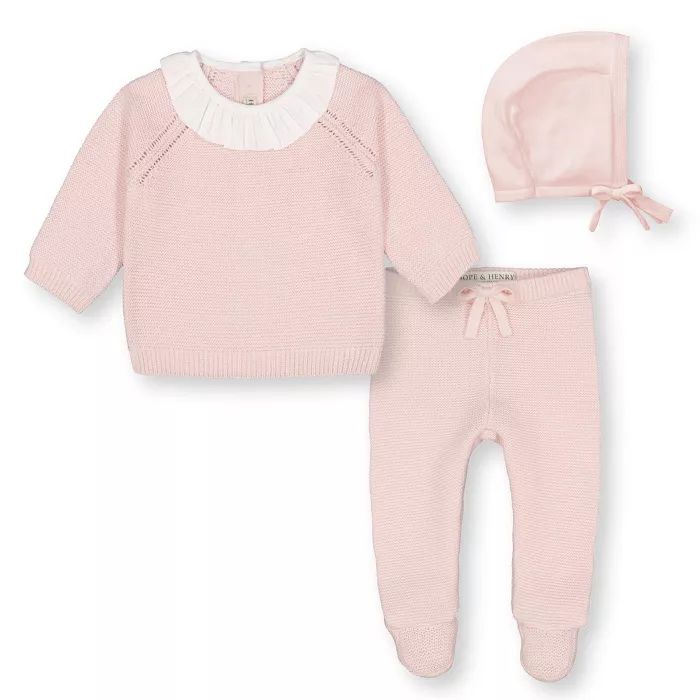 Hope & Henry Baby 3 Pc Ruffle Top, Footed Legging, & Bonnet Sweater Set, Infant | Target