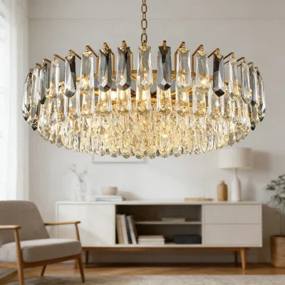 3-Tier Gold Crystal Chandelier With 12 Lights, Adjustable Height Modern Pendant Light Fixture For Dining Room Living Room Foyer, Dimmable Ceiling Ligh | Wayfair North America