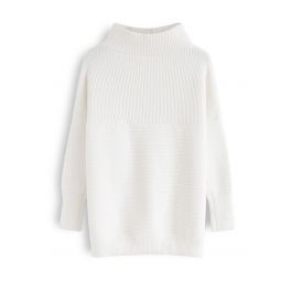 Cozy Ribbed Turtleneck Sweater in White | Chicwish