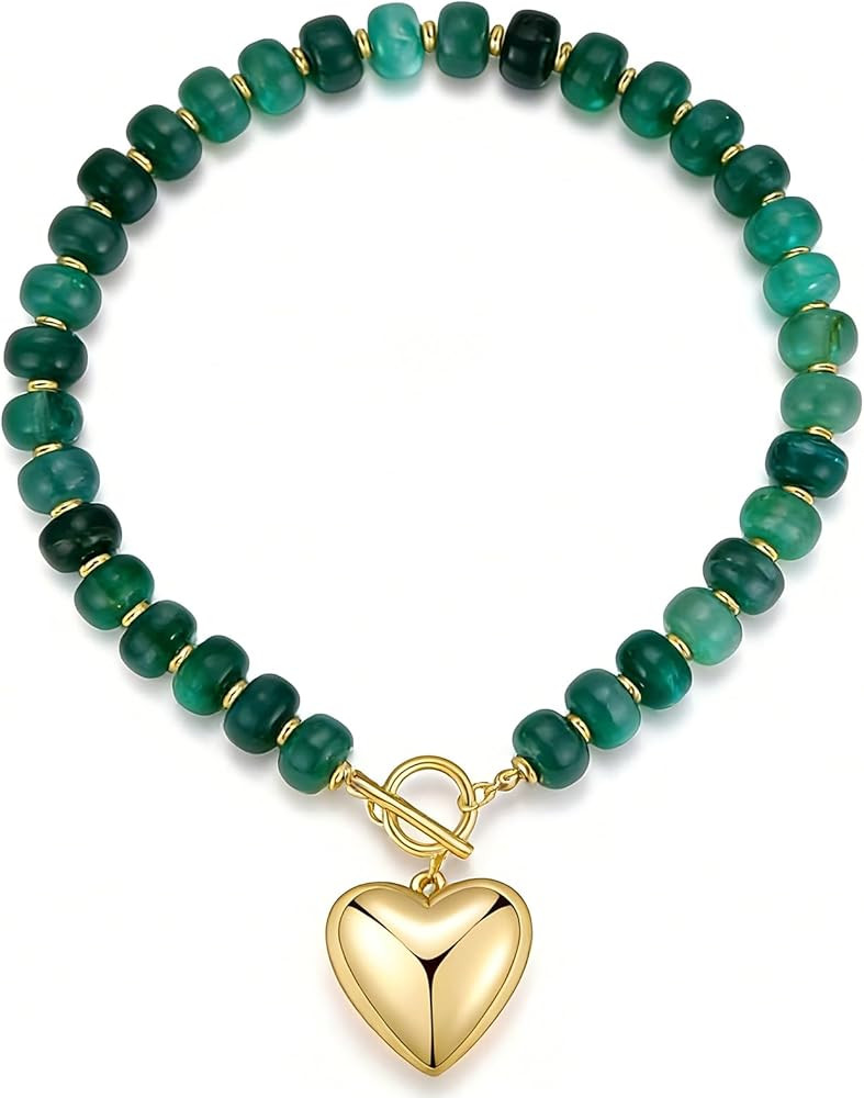 GZQ Chunky Gold Heart Necklace for Women, Resin Beaded Chain with Puffy Heart,Easy Clasp Closure,... | Amazon (US)