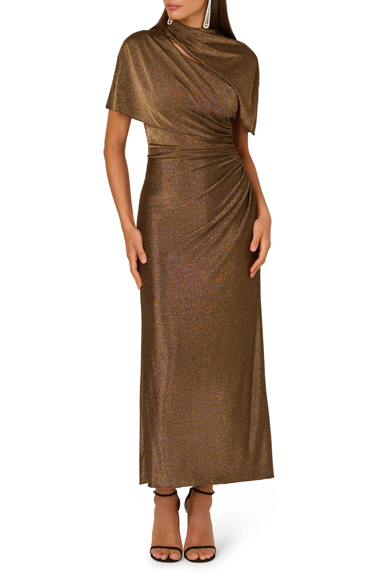 Side Ruched Metallic Knit Gown | Nordstrom