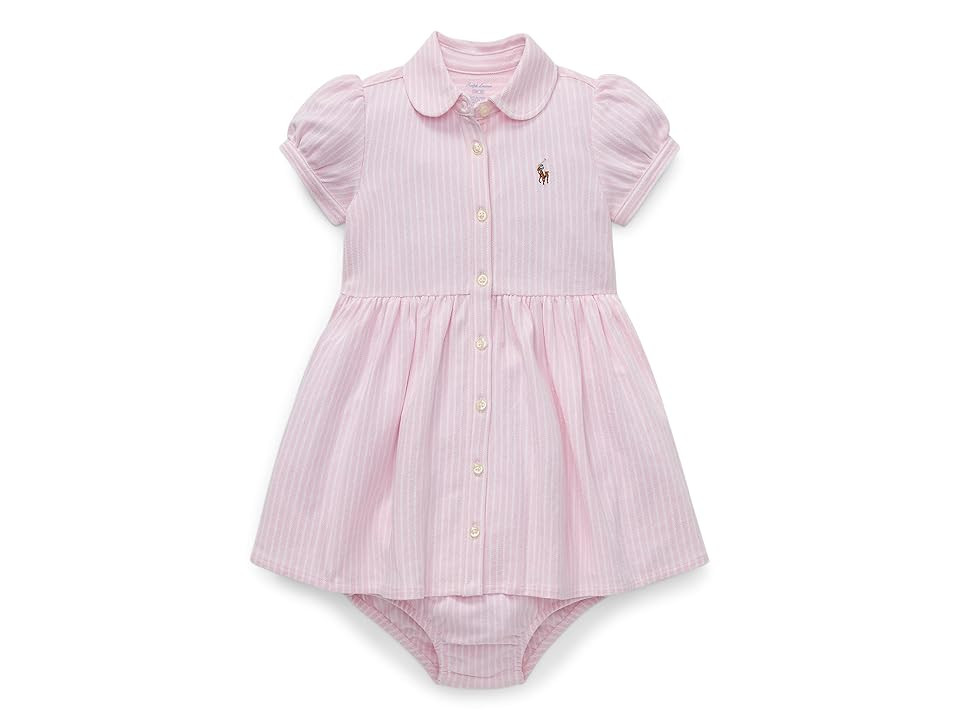 Polo Ralph Lauren Kids Striped Knit Oxford Dress (Infant) Girl's Dress Carmel Pink/White : 9 Months, Cotton | Zappos