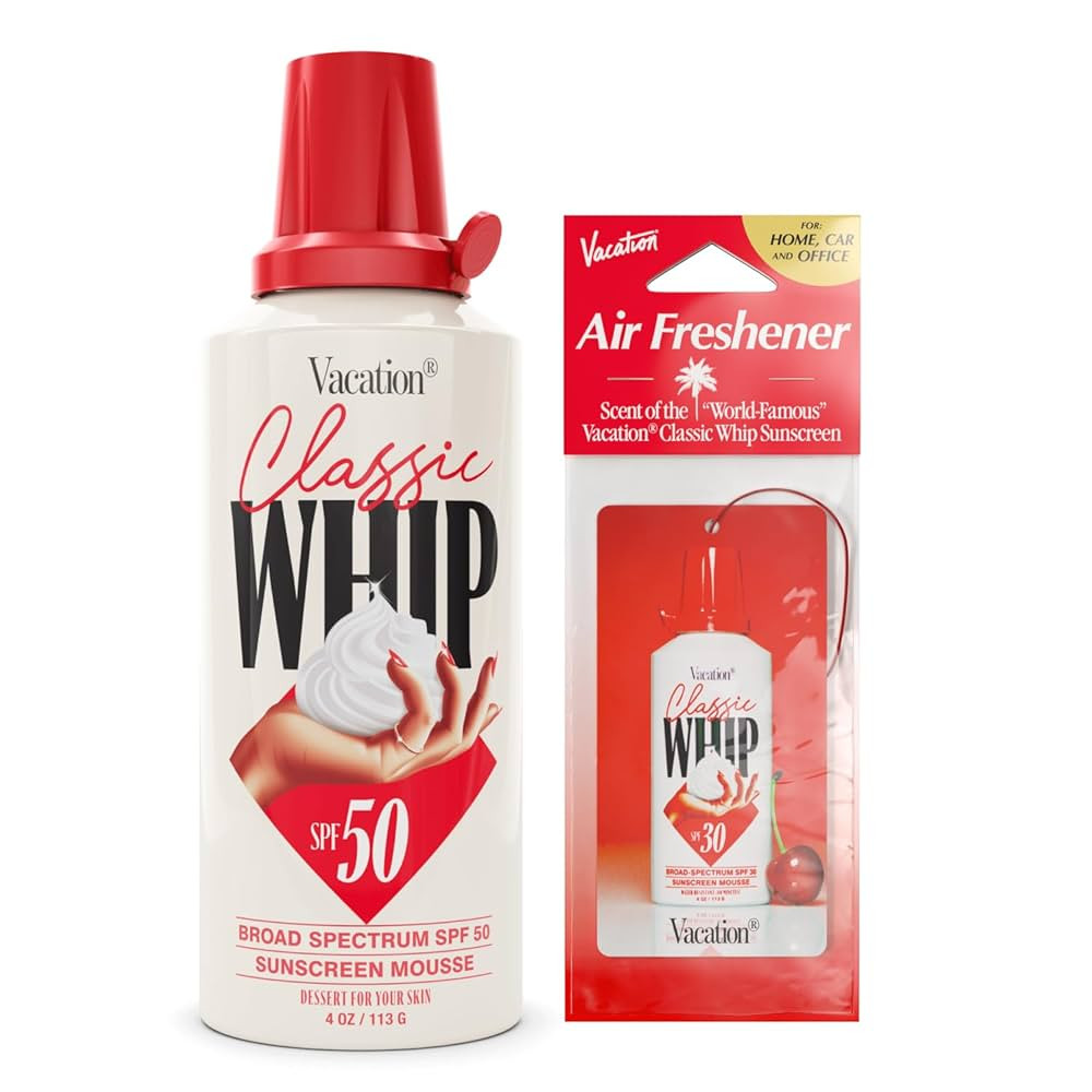 Vacation Classic Whip SPF 50 & Air Freshener Bundle, Whipped Sunscreen Mousse, Water-Resistant, H... | Amazon (US)
