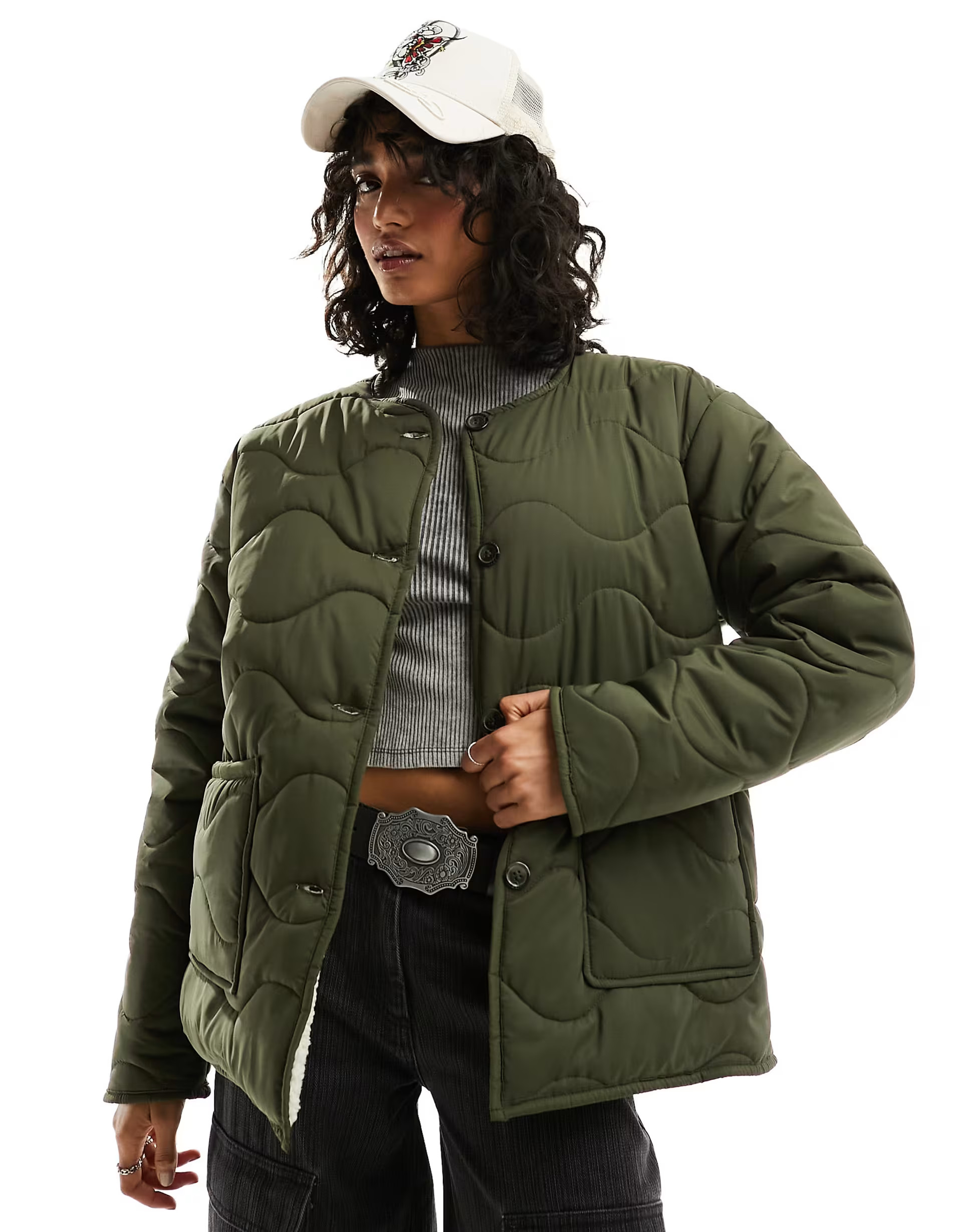 Bolongaro Trevor reversible quilted liner jacket in khaki green | ASOS (Global)