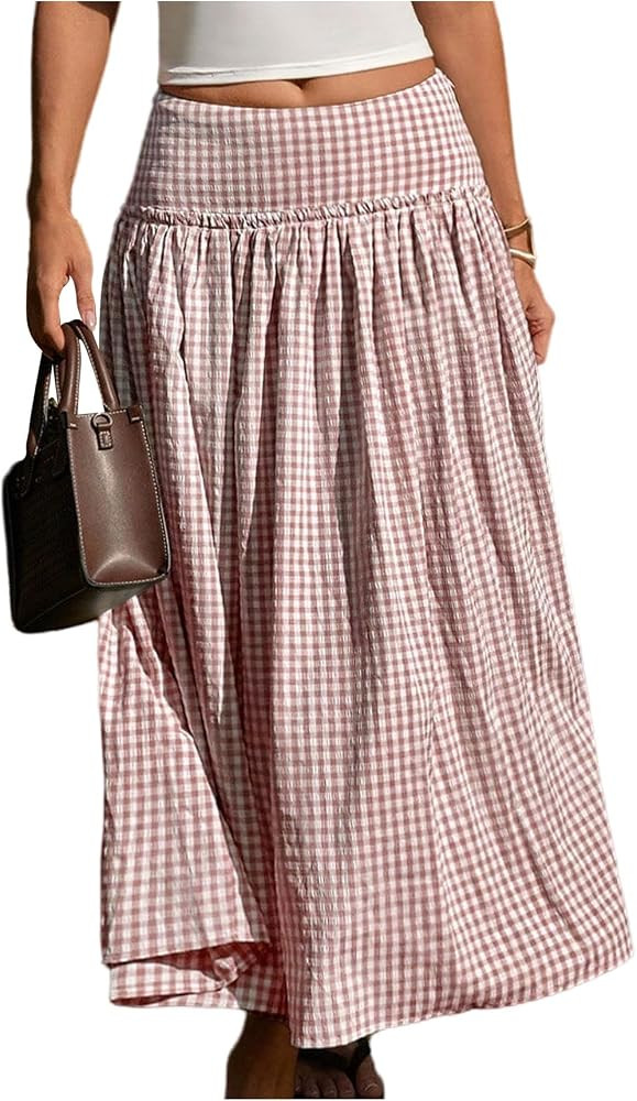 Milumia Women's Y2k Plaid Maxi Skirt Low Waist Flowy Long Skirts | Amazon (US)