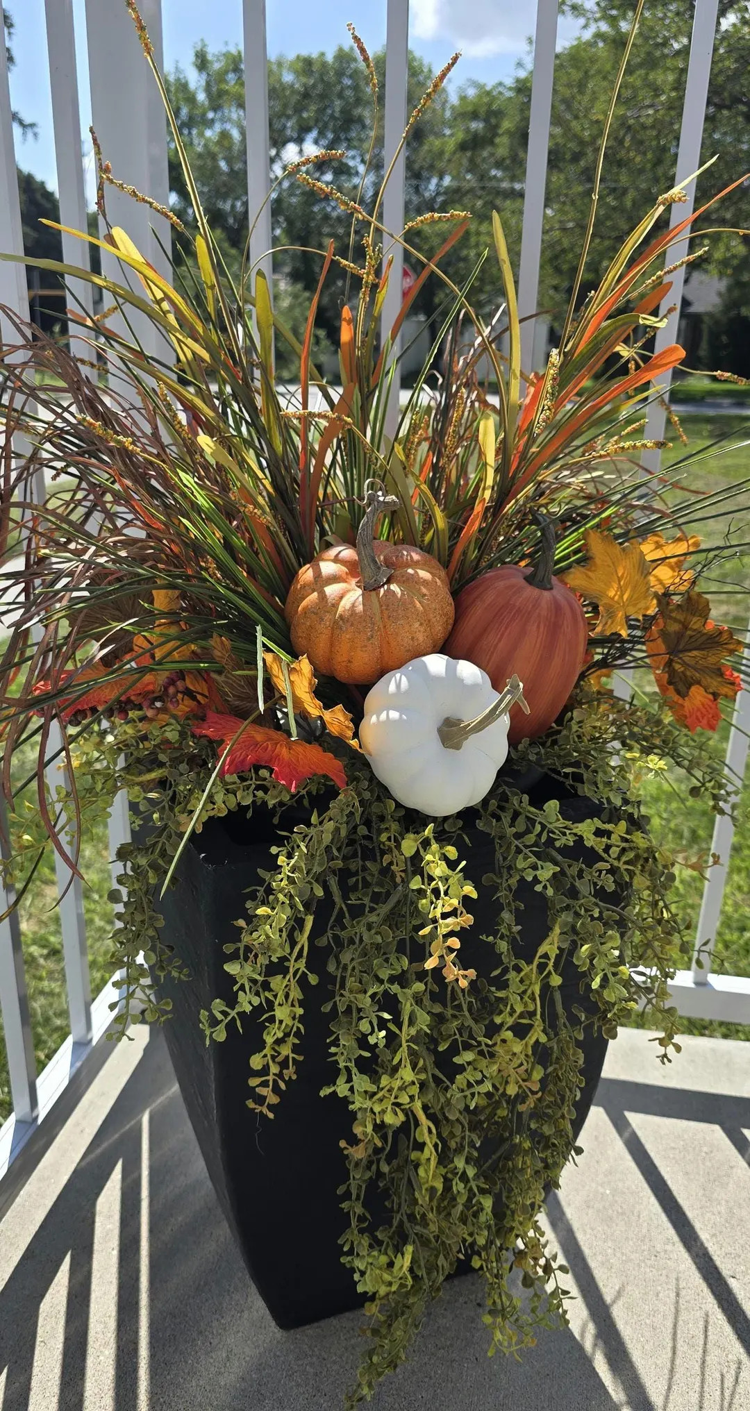 Fall Urn Filler, Faux Pumpkin & Leaf Porch Planter Arrangement, Urn Filler, Fall Porch Decor - Et... | Etsy (US)