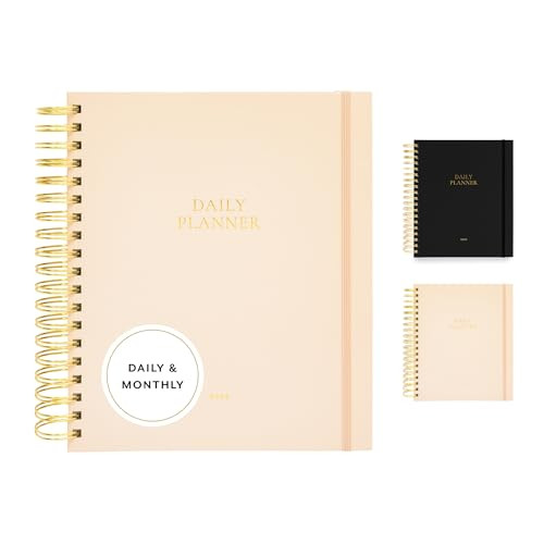 Sugar Paper 2025 Daily Spiral Planner, January to December, 7.75" x 9.75", Hourly Format Calendar for Women, Matte Paper Cover, Spiral Bound, Pocket for Storage, 12 Month, Pale Pink | Amazon (US)