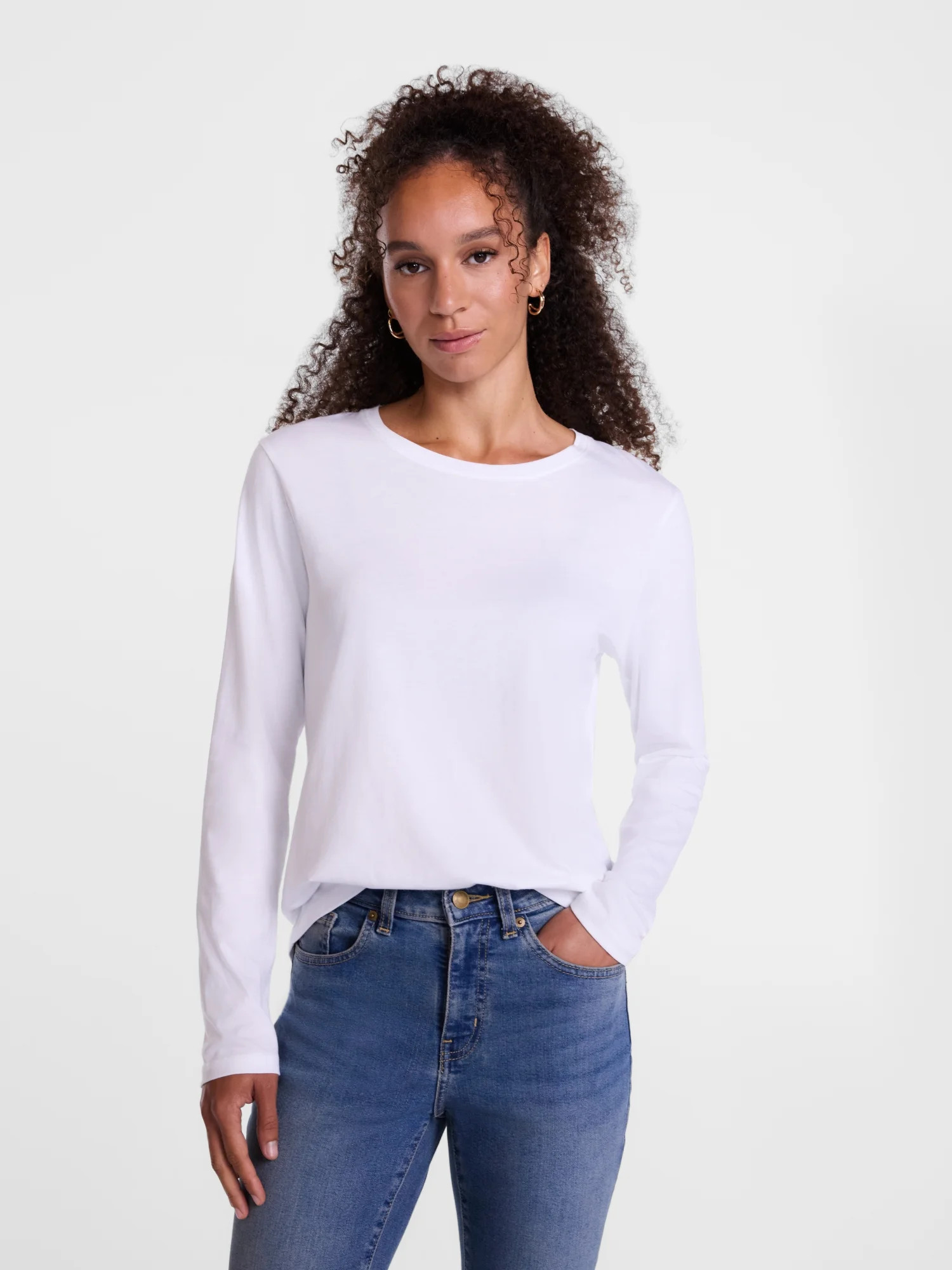 Scenario Women's Cotton Crewneck Tee with Long Sleeves, Sizes XS-XXXL | Walmart (US)
