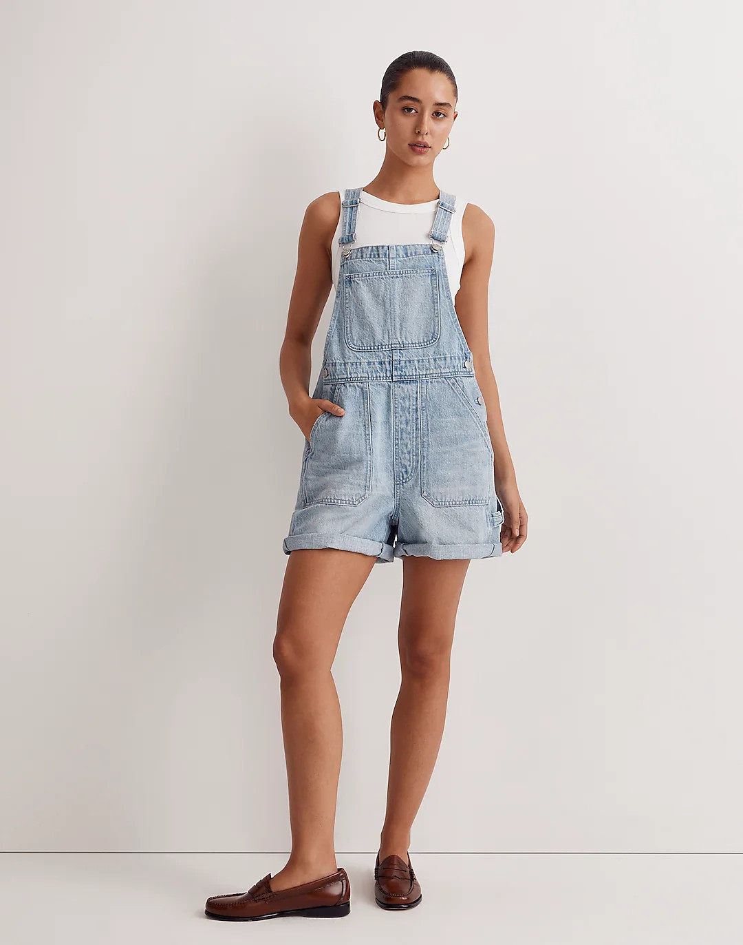 Denim Oversized Carpenter Shortalls in Lakebrook Wash | Madewell
