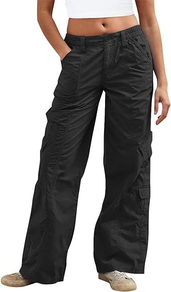 AUTOMET Womens Baggy Cargo Pants y2k Jeans Low Waist Parachute Pants Teen Girls Wide Leg Trousers... | Amazon (US)