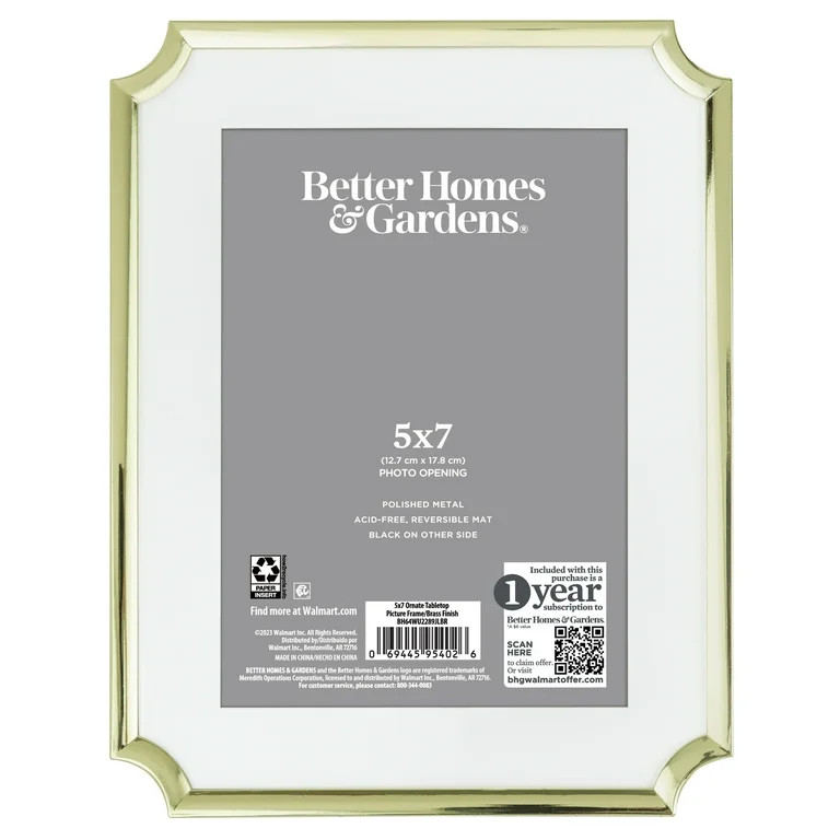 Better Homes & Gardens 7x9 Matted to 5x7 Ornate Tabletop Picture Frame, Gold | Walmart (US)