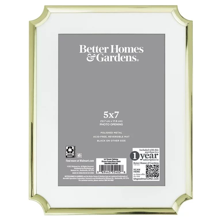 Better Homes & Gardens 7x9 Matted to 5x7 Ornate Tabletop Picture Frame, Gold | Walmart (US)