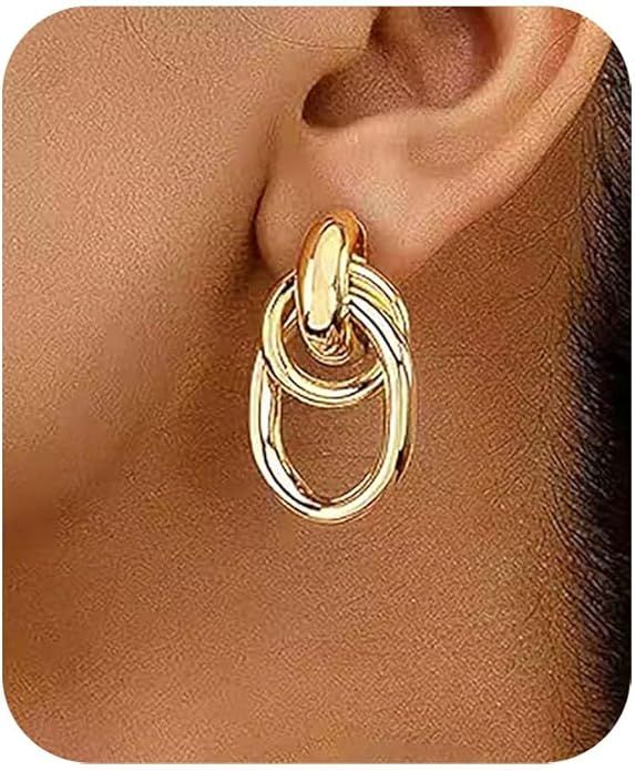 PANSHI Chunky Gold Dangle Earrings for Women Trendy | Large Gold Statement Earrings Jewelry Gifts | Amazon (US)