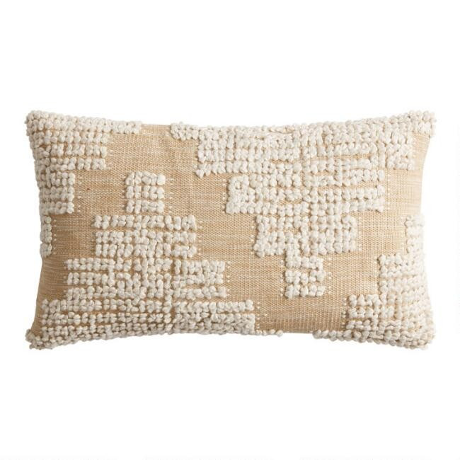 Natural and Ivory Woven Peaks Lumbar Pillow | World Market