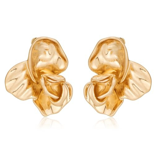 TOVABA Gold Flower Statement Earrings for Women Big Matte Gold Flower Stud Large Floral Statement Drop Earrings for Vacation | Amazon (US)