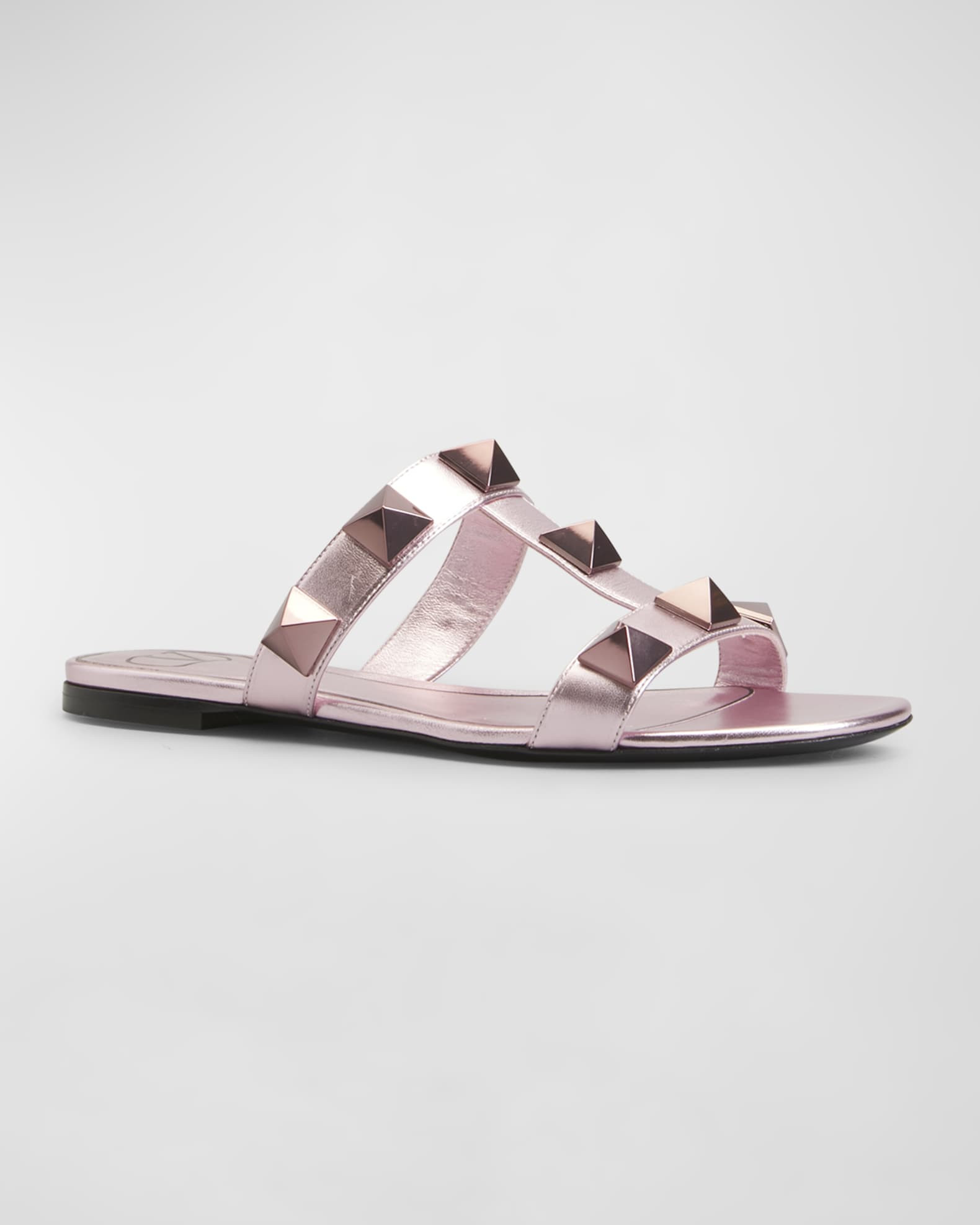 Valentino Garavani Roman Stud Flat Slide Sandals | Neiman Marcus