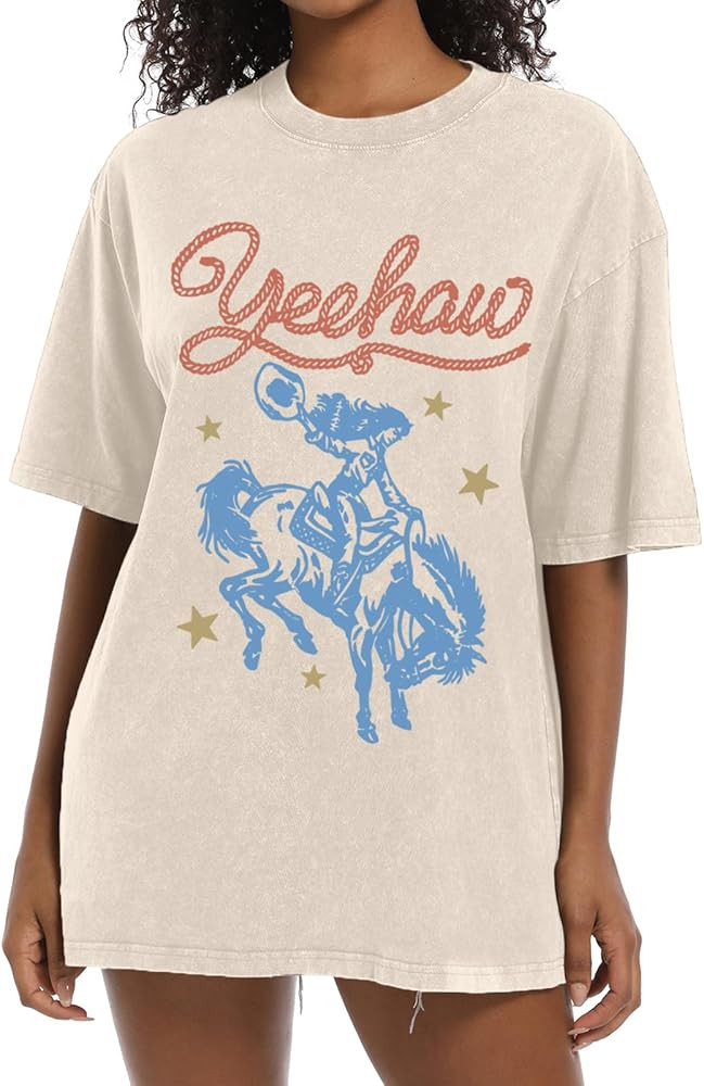 Western Shirts for Women Vintage Cowgirl Shirt Oversized Rodeo Cowboy Graphic Tees Country Concer... | Amazon (US)