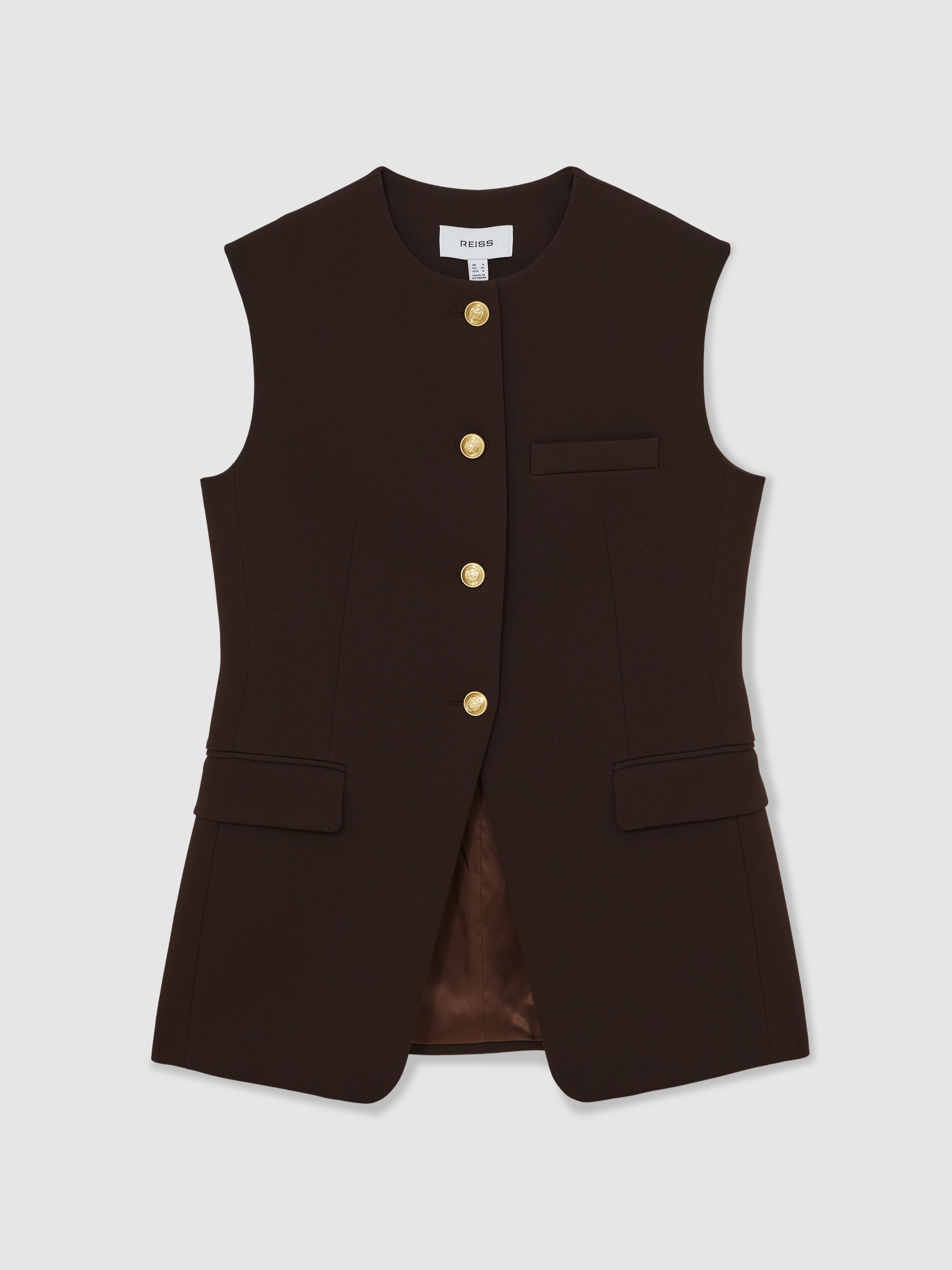 Longline Button-Through Waistcoat in Chocolate Brown | Reiss US