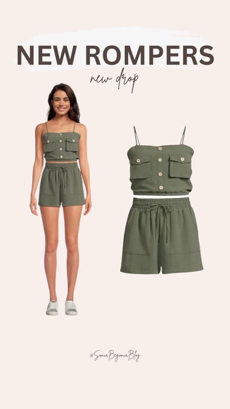 Green two piece set, New Rompers, New Drop, Summer Outfit, Green Romper, Casual Style, Button Front, Two-Piece Set, Comfortable Wear, Fashion Trend, Vacation Look, Sleeveless, Drawstring Waist, Lightweight Fabric, Versatile Clothing, Chic Design  

#LTKFindsUnder50 #LTKStyleTip #LTKSaleAlert