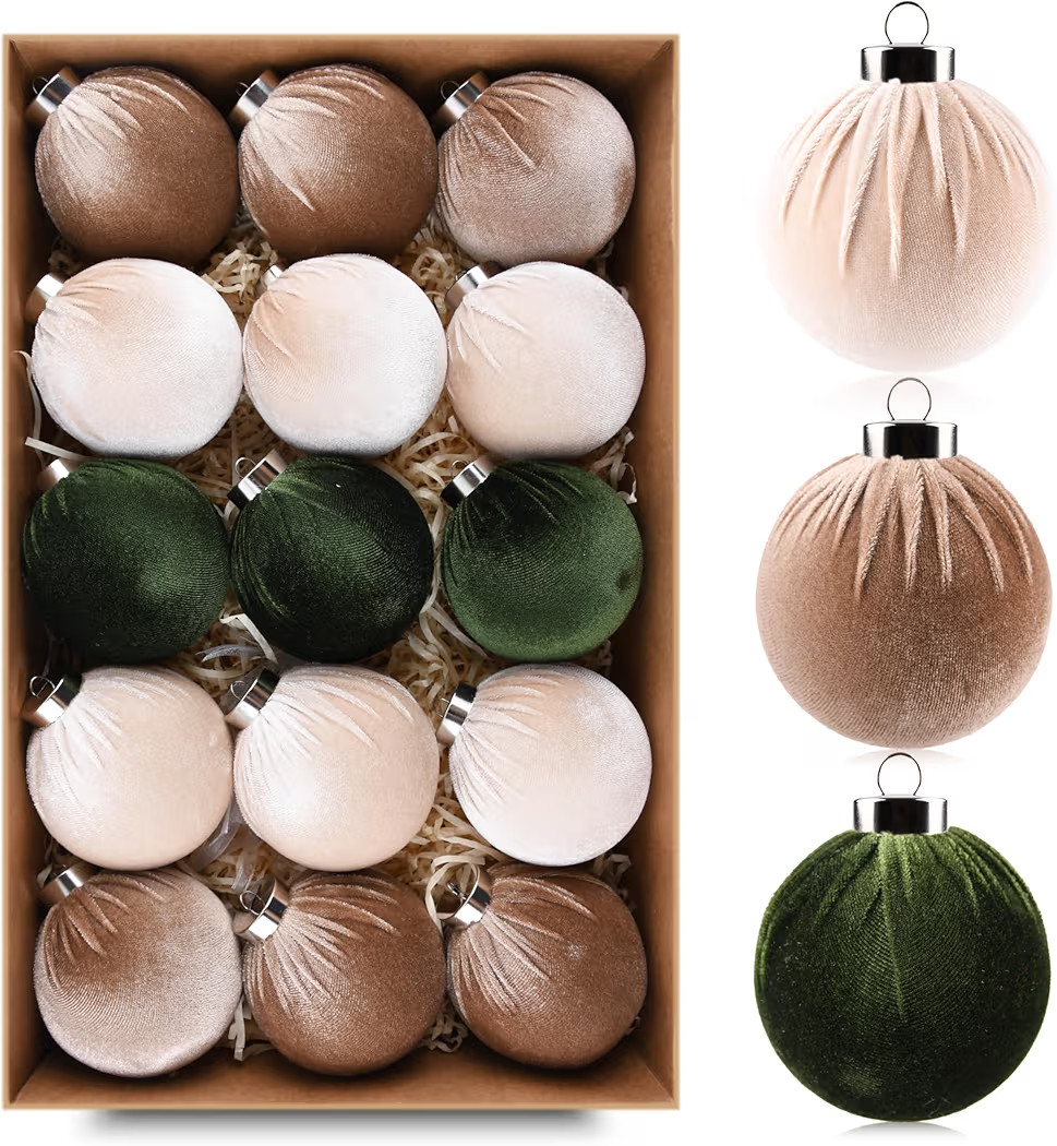 Christmas Tree Ornaments Velvet Balls - Pack of 15pcs Shatterproof Xmas Bulbs Decorations Set - M... | Amazon (US)