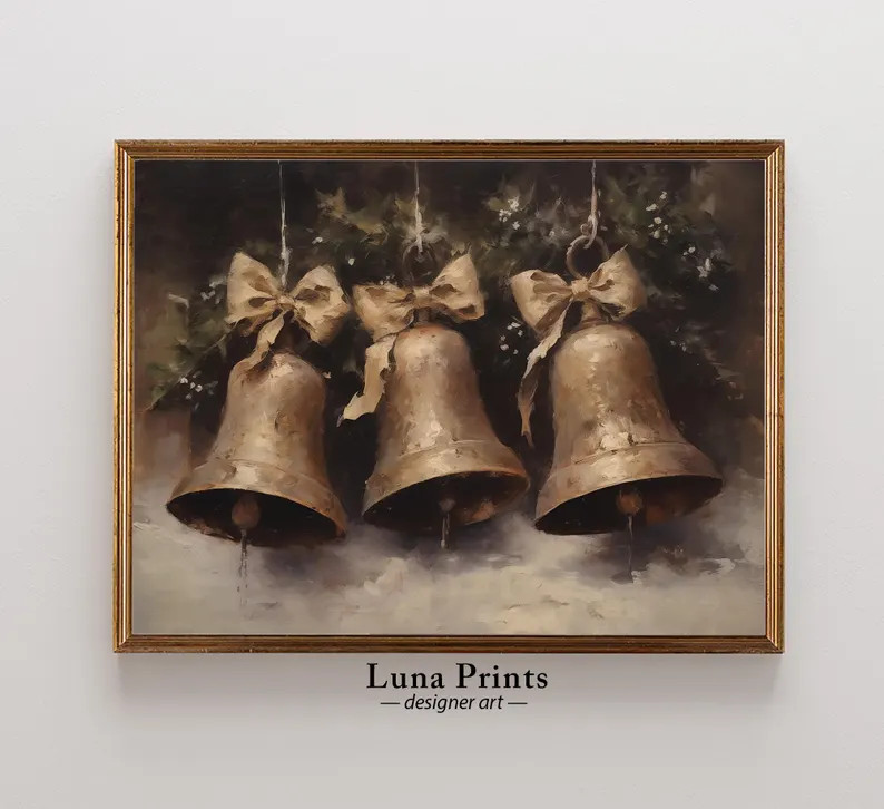 Rustic Holiday Bells Painting, PRINTABLE ART, Moody Christmas Holiday Art, Vintage Winter Artwork... | Etsy (US)