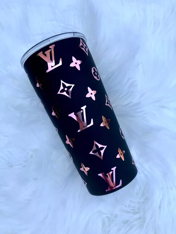 Louis Vuitton inspired glitter tumbler  Glitter tumbler cups, Yeti cup  designs, Custom tumbler cups