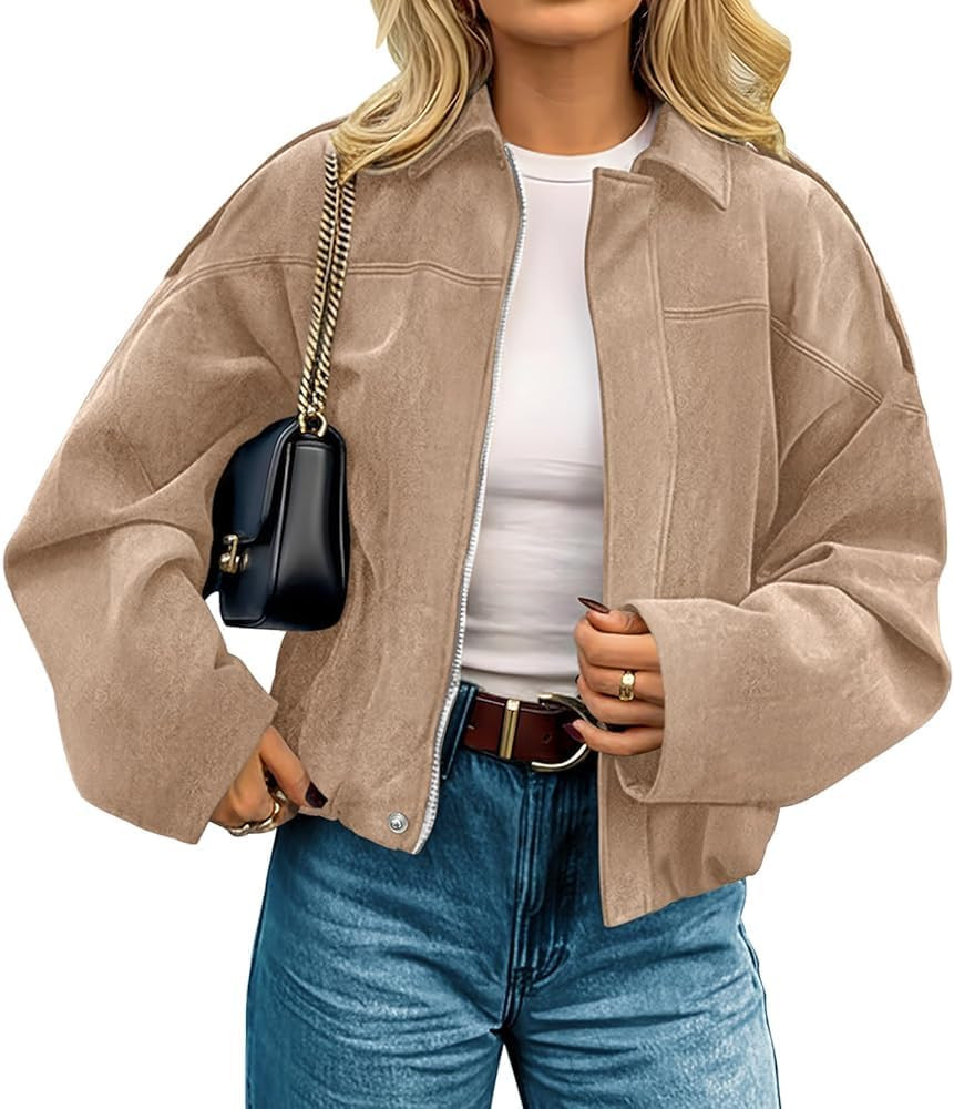 Womens Faux Suede Jackets Fall Outfits Coat Open Front Cropped Jacket | Amazon (US)