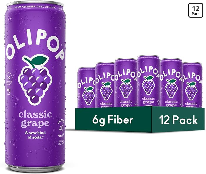 OLIPOP 6g Fiber Prebiotic Soda, Classic Grape, 12 fl oz, 12Pack Skinny | Amazon (US)