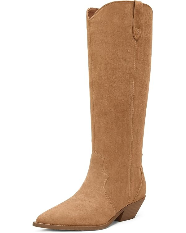 iiimmu Women's Knee High Cowboy Boots Faux Suede Western Cowgirl Boots with 2 IN Chunky Heel Poin... | Amazon (US)
