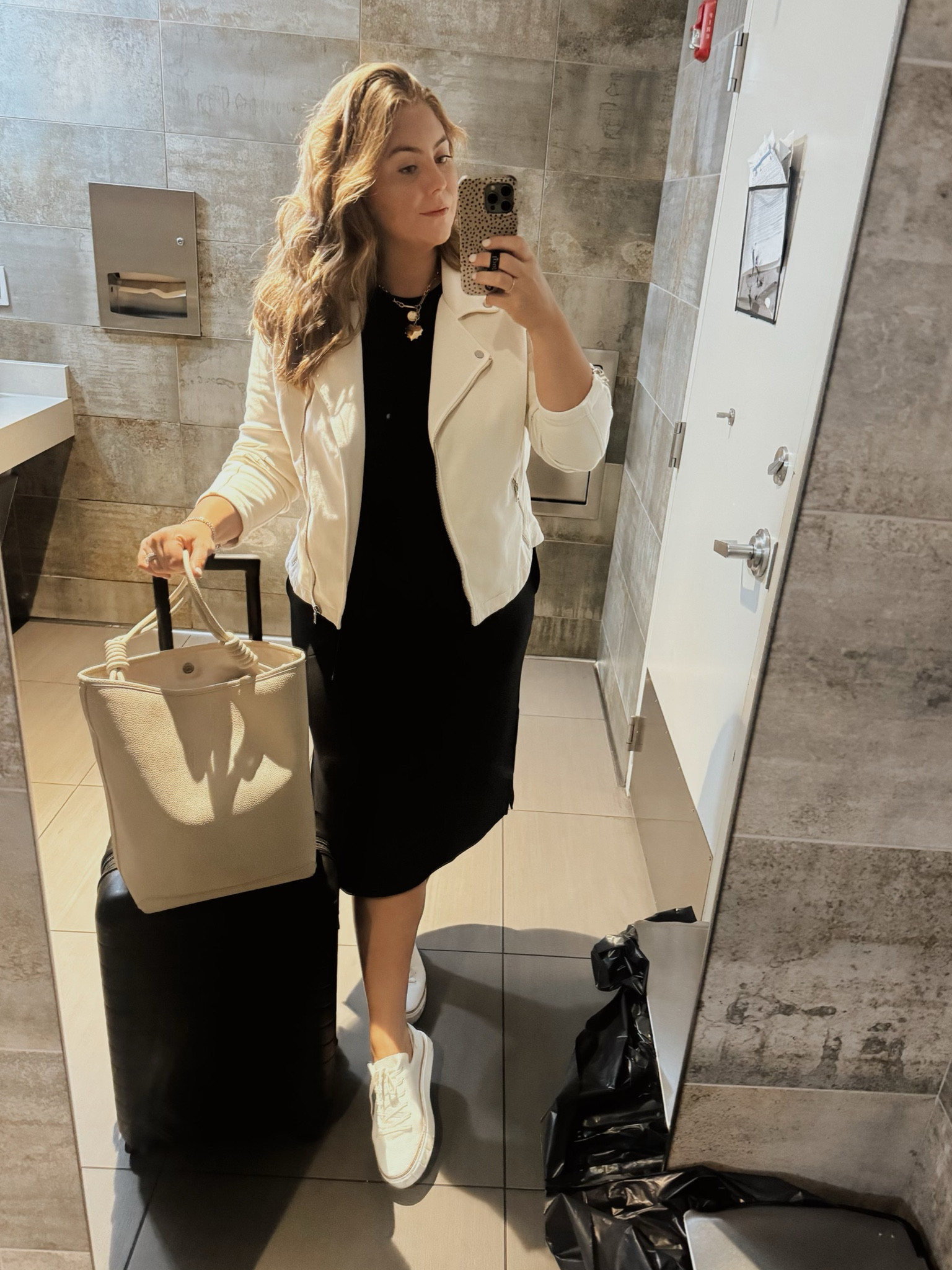 Travel outfit inspo - Wearing size 1X in dress & XL in Moto jacket. Use CARALYN15 at Spanx. 

#LTKMidsize #LTKCon #LTKTravel