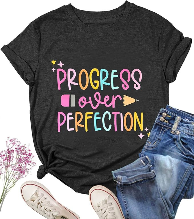 Teacher Shirts for Women Progress Over Perfection Teacher T-Shirt Short Sleeve Back to School Tee... | Amazon (US)