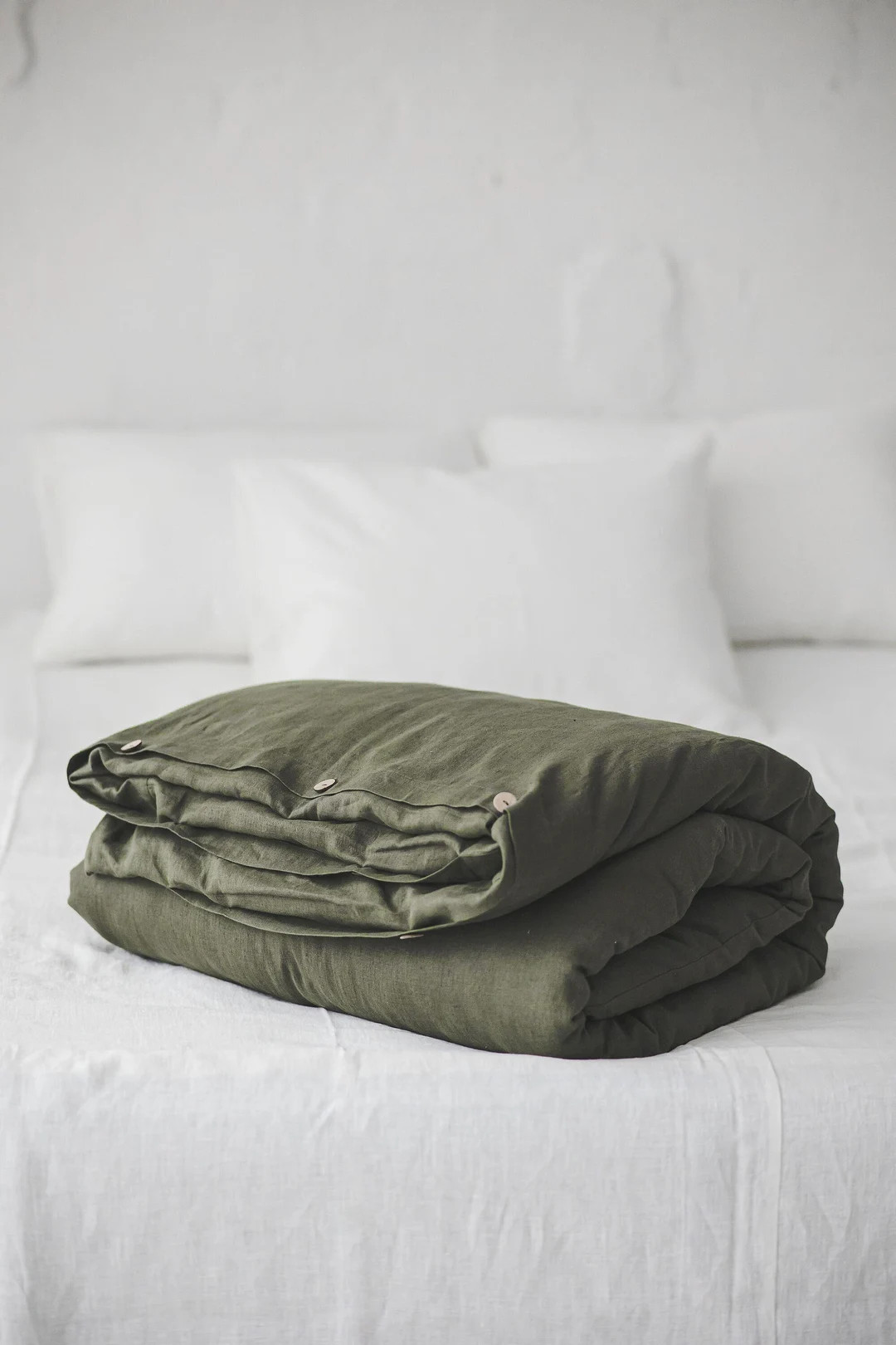 Forest Green Linen Duvet Cover With Coconut Buttons, Natural Softened Medium Weight Linen Duvet C... | Etsy (US)