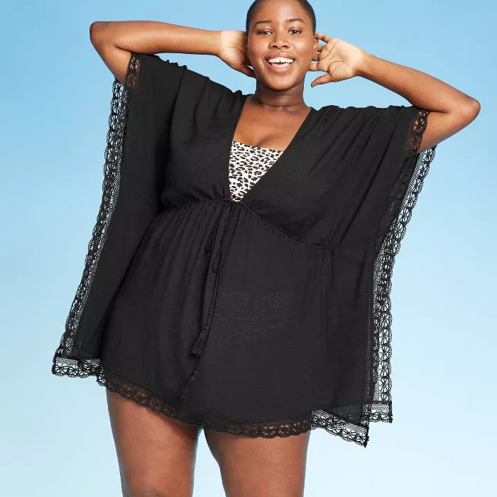 Women's Plus Size Lace Trim Cover Up - Cover 2 Cover Black | Target