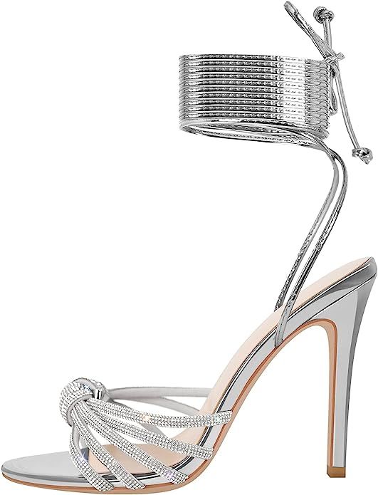 richealnini Women's Sexy Lace Up Clear Band Stilettos High Heel Sandals Wedding Party Dress | Amazon (US)