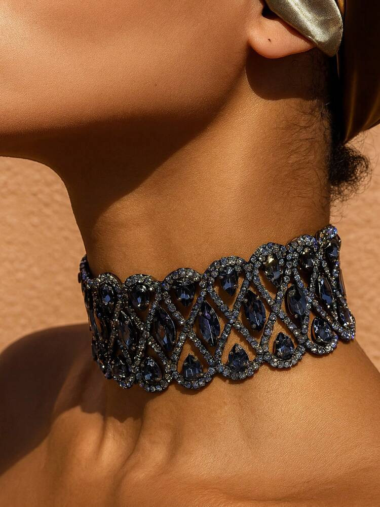 1pc Black Fashion Crystal Rhinestone Choker Necklace, Collor Bone Necklace For Women | SHEIN