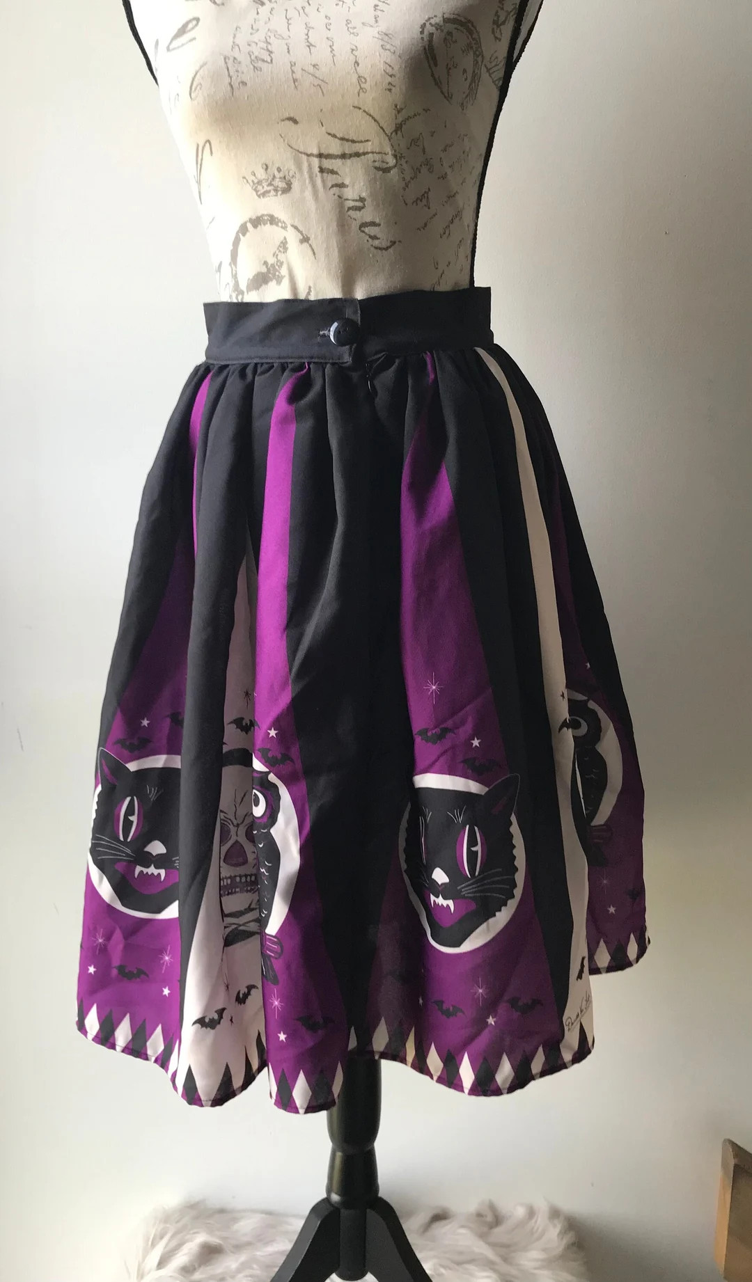 The Oblong Box Shop Purple Owls Skulls & Black Cats Skirt Goth Halloween - Etsy | Etsy (US)