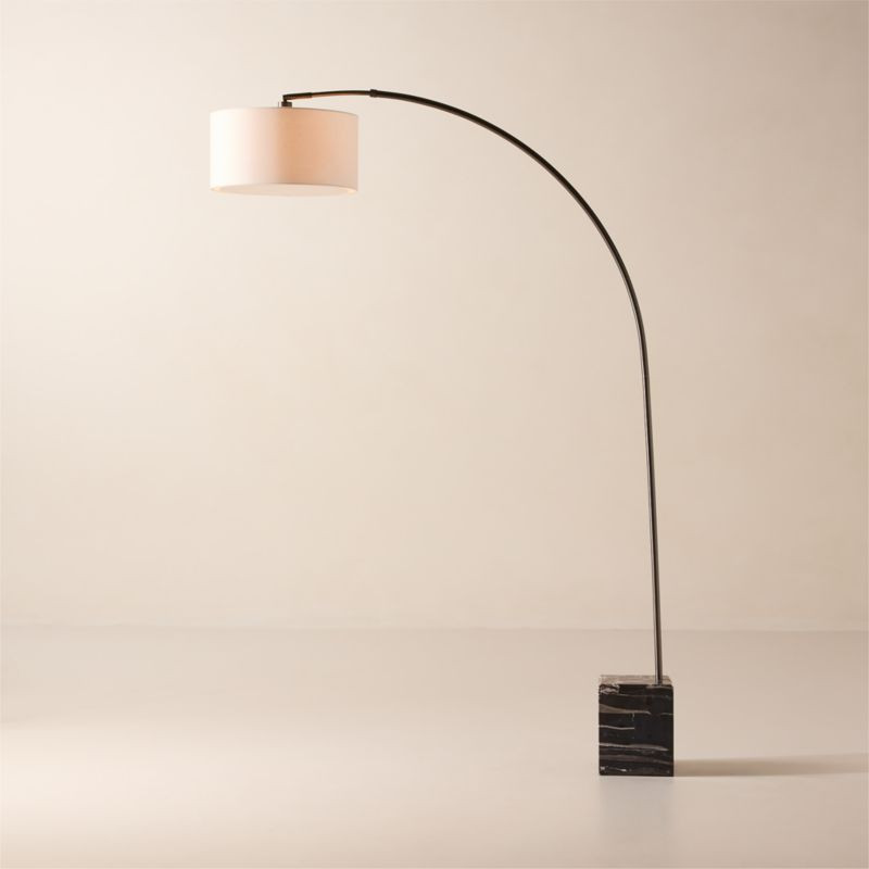 Mane Black Marble Arc Floor Lamp with Linen Shade | CB2 | CB2