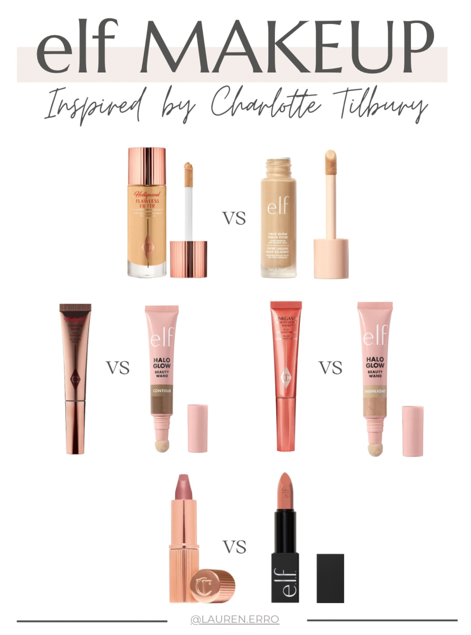 Elf Charlotte Tilbury dupes!
.
.
.
Elf dupes inspired by Charlotte Tilbury. Halo glow, contour beauty wand, pillow talk dupe. Charlotte Tilbury flawless filter dupe, highlighter wand dupe, Hollywood contour want dupe

#LTKstyletip #LTKbeauty #LTKfindsunder50