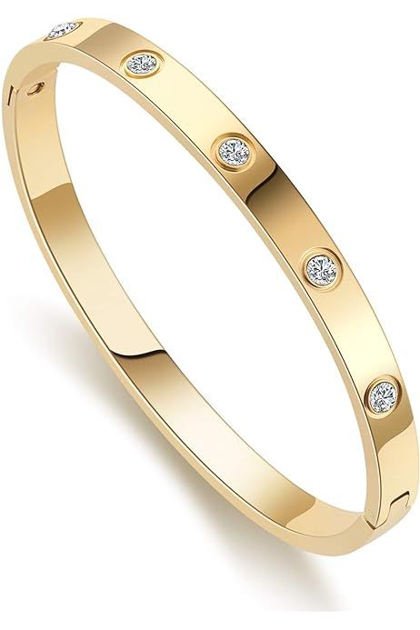 MDRONEY Oval Love Bracelet Bangle Friendship Jewelry Gifts for Women Teen Girls Stainless Steel Hing | Amazon (US)