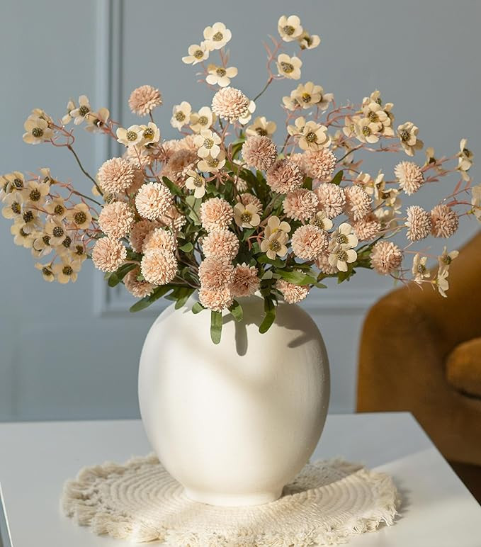 HyeFlora Faux Silk Pompon Mums Artificial Flowers for Vase Kiku Stems & Eucalyptus Floral Arrange... | Amazon (US)