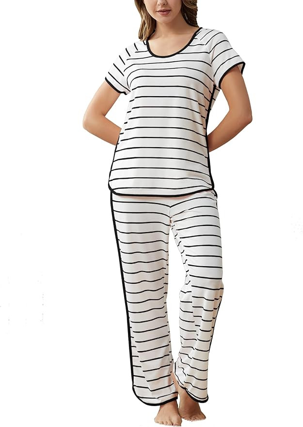 Stripe Women's Pajama Set Luxurious Sleepwear Sets, Two-Piece Loungewear PJs Sets for Nightwear, ... | Amazon (US)