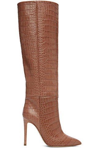 Pink Croc Stiletto Tall Boots | SSENSE