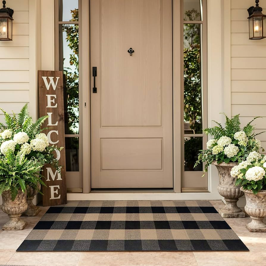 Uphome Bufflo Plaid Outdoor Rug 2'x4.3', Black Natural Checkered Front Door Mat for Fall Decor, I... | Amazon (US)