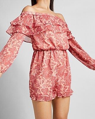 Paisley Off The Shoulder Ruffle Romper | Express