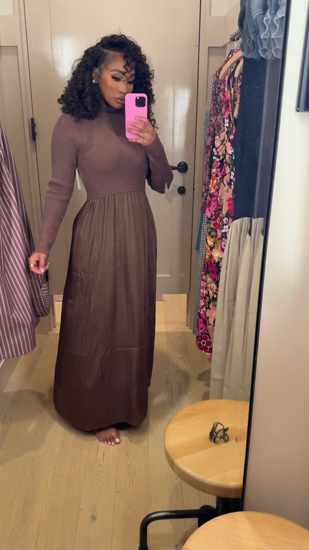 Brown long sleeve maxi dress find! Perfect for work or church!

#LTKootd