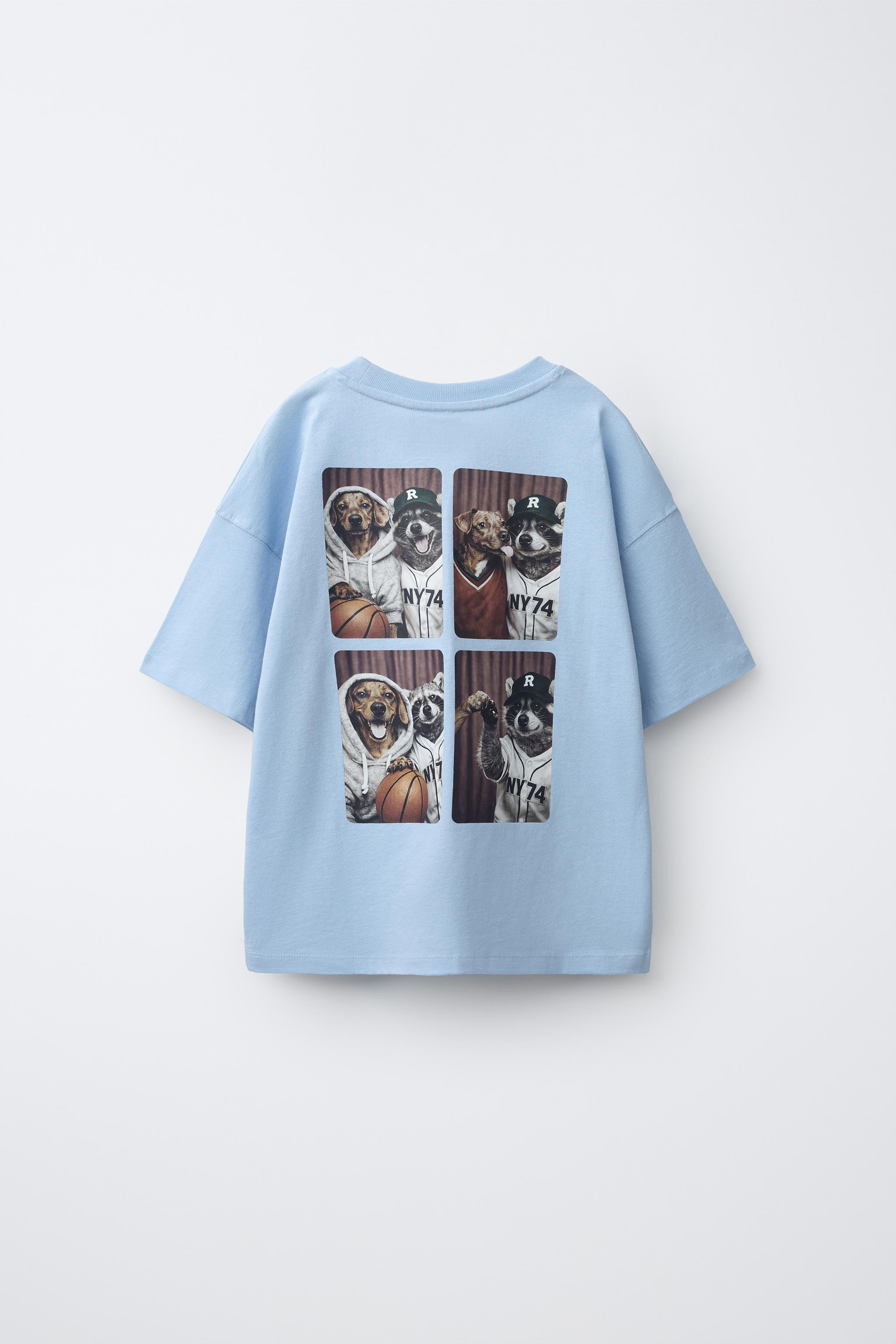 T-shirt with a round neck and short sleeves. Raised text print on the front and basketball animal... | Zara US