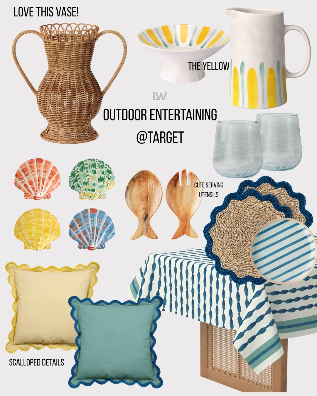 The pops of color and scalloped details! Outdoor entertaining season 💛 love the salad tossers as a hostess gift for lake / beach trips! 
